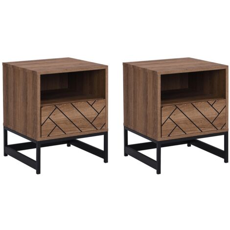 Lot de 2 tables de chevet 1 tiroir et 1 niche - MDF et Acier - Coloris : Naturel et noir - CARATANA (1/5)