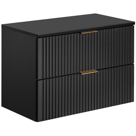 Vente-Unique – Meuble sous vasque suspendu strié – Noir – L80 cm – 2 tiroirs soft close – MDF – À suspendre pour salle de bain moderne