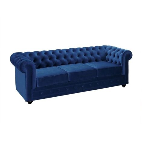 Vente-unique - Canapé 3 Places Et Fauteuil Chesterfield - Velours Bleu Roi
