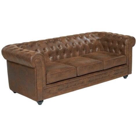 Vente-Unique – Canapé Chesterfield 3 places en microfibre vieilli – Capitonné – Longueur 205 cm – Charge max 360 kg – Déhoussable