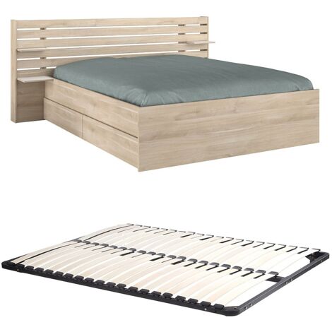 Vente-Unique – Lit 160 x 200 cm avec rangements – 2 tiroirs et 4 étagères – Panneau de particule mélaminé – Sommier à lattes actives 160 x 200 cm (1/5)