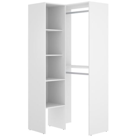 Dressing d'angle blanc 79 cm – Panneau de particule mélaminé – 4 lingères et 2 penderies – Charge maximale 6 kg par lingère – Dekit