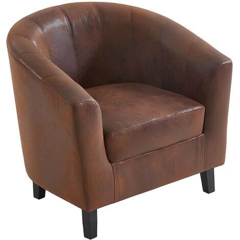 Vente-Unique – Fauteuil cabriolet en microfibre vieillie marron – Structure bois – Garnissage mousse polyuréthane – Confort optimal 1 place