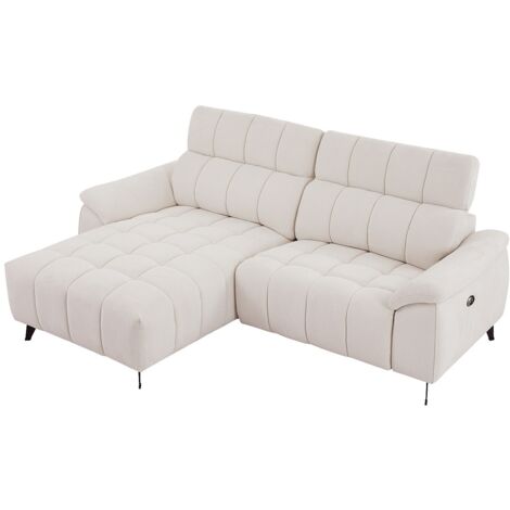 Vente-Unique – Canapé d'angle gauche relax électrique 4 places – Têtières ajustables – Tissu texturé beige – Design contemporain – Éco-responsable (1/5)