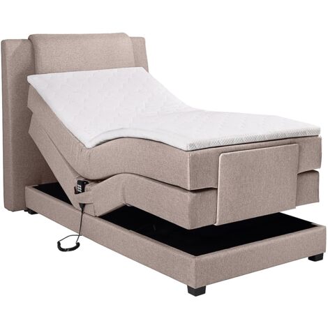 Vente-Unique – Lit boxspring 100 x 200 cm avec sommier électrique et matelas – Ressorts ensachés – Tissu polyester beige – Éco-responsable