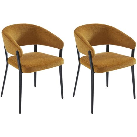 Lot de 2 chaises avec accoudoirs en tissu et métal noir - Jaune ...