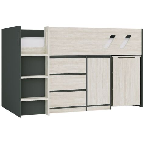 Vente-Unique – Lit combiné 90 x 190 cm avec bureau intégré et rangements – Panneau de particule – Charge max 80 kg – Coloris anthracite et gris clair