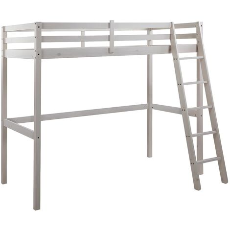 Vente-Unique – Lit mezzanine 90 x 190 cm en pin massif blanchi – Structure solide avec sommier à lattes – Hauteur 176 cm pour espace optimisé