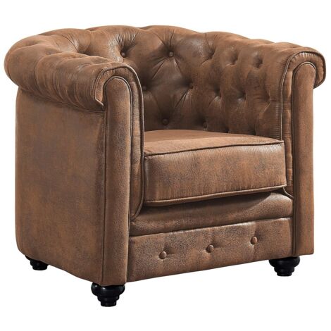 Vente-Unique – Fauteuil relax Chesterfield microfibre aspect cuir vieilli – Capitonné vintage – 1 place – Dimensions 82x72x78 cm – Charge max 120 kg