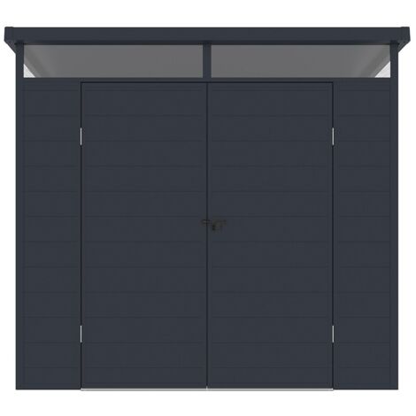 Vente-Unique – Abri de jardin résine 4,57 m² avec plancher – Couleur gris anthracite – Porte double battante – Dimensions 228x180x181 cm