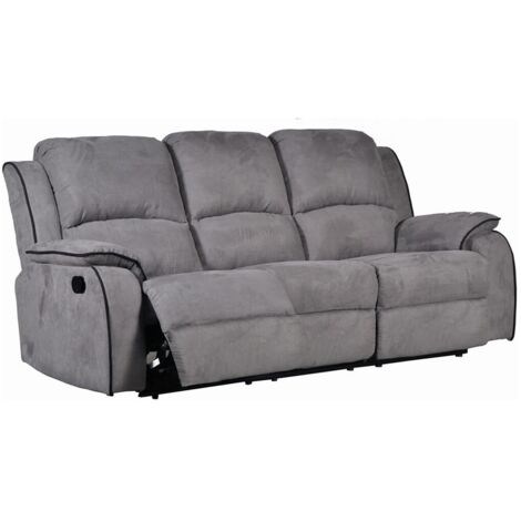 Vente-Unique – Canapé relax 3 places en microfibre gris – Inclinaison 160° – Garnissage mousse haute résilience – Structure bois et métal