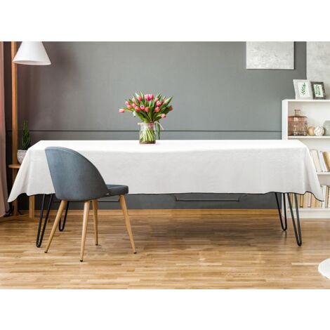 Vonabem Nappe Rectangulaire En Coton Et Lin Avec Pompons Pour Cuisine, Salle à Manger, Nappe Infroissable (147,3 X 178,8 Cm, 4 à 6 Places, Lignes Grises