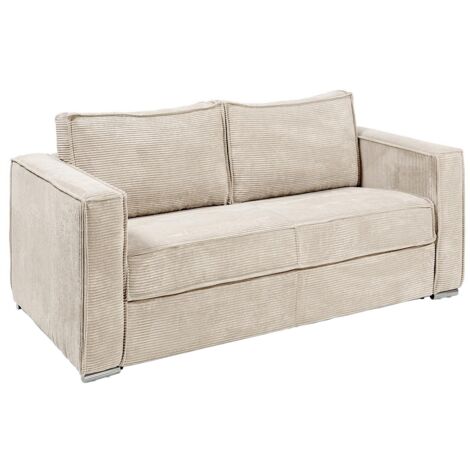 Vente-Unique – Canapé convertible 3 places en velours côtelé beige – Couchage quotidien 140 cm – Matelas 14 cm haute résilience – Mécanisme express (1/5)