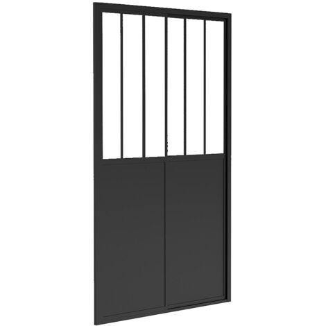 Vente-Unique – Porte de douche coulissante noir mat 120x195 cm – Verre trempé 0.6 mm – Installation facile – Style atelier moderne (1/5)