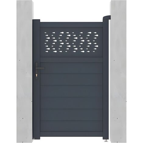Vente-Unique – Portillon battant aluminium semi plein anthracite L103 x H166 cm – Mécanisme manuel – Résistance au vent jusqu’à 72 km/h (1/4)