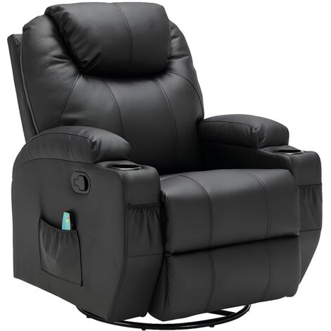Vente-Unique – Fauteuil relax massant simili noir – 1 place – Dossier inclinable – Massage clapping et vibration – Télécommande incluse