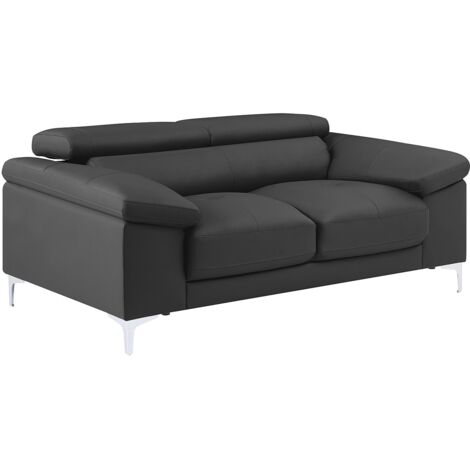 Canapé 2 places en cuir gris anthracite SOLANGE (1/5)