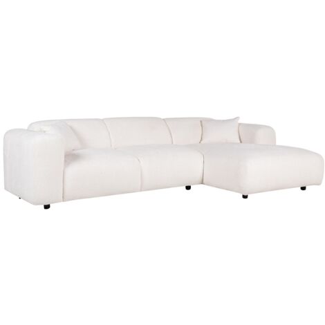 Vente-Unique – Canapé d'angle droit 5 places en tissu bouclette blanc – Structure bois – Garnissage haute résilience – Dimensions 280x165cm