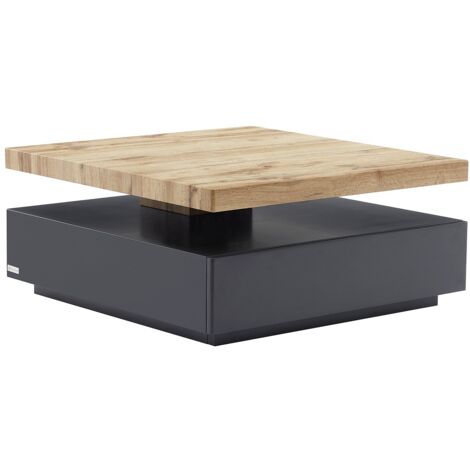 Vente-Unique – Table basse pivotante 80x80cm avec 1 tiroir en MDF laqué – Couleur anthracite et naturel – Charge max 50kg