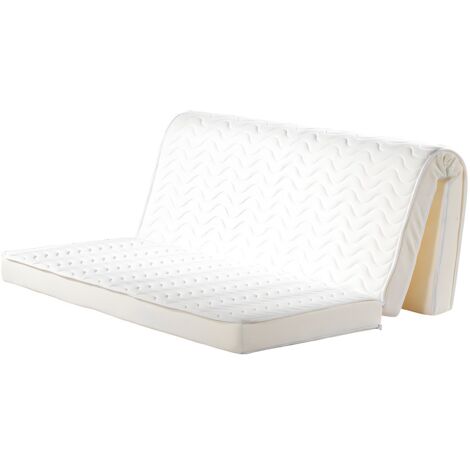 Vente-Unique – Matelas BZ 140 x 190 cm mousse ferme épaisseur 10 cm – 2 places – Coutil polyester blanc – Compressé et roulé