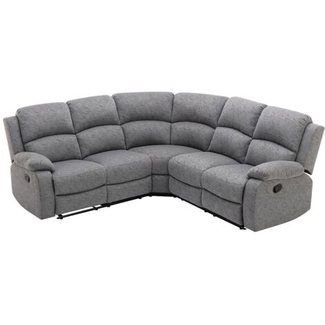 Vente-Unique – Canapé d'angle relax 5 places en tissu chiné gris – Structure en métal et contreplaqué – Garnissage mousse polyuréthane – Inclinaison 130°