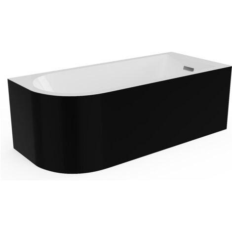 Baignoire d'angle - 240L - 170 x 75 x 58 cm - Noir brillant - Angle droit - ANIKA