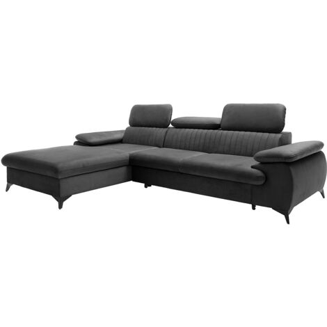 Canapé d'angle gauche convertible en velours gris anthracite SAMARA de Pascal Morabito (1/5)