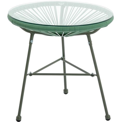 Vente-Unique – Table de jardin 2 places en résine tressée kaki – Verre trempé 5mm – Résistante à l'eau – Dimensions 50x50cm