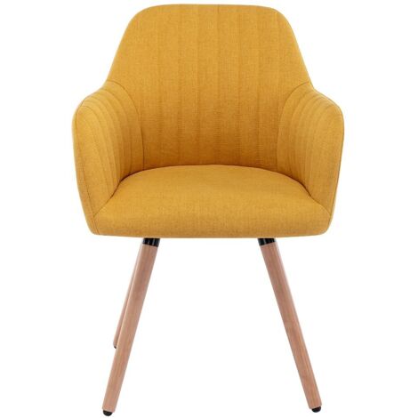 Chaise avec accoudoirs - Tissu et pieds bois de hêtre - Jaune - ELEANA