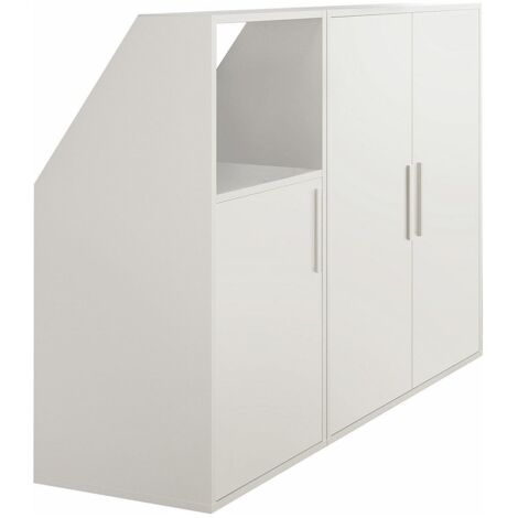 Vente-Unique – Meuble sous pente blanc 3 portes et 1 niche – Longueur 139.4 cm, Hauteur 110 cm, Panneau de particule, Éco-responsable