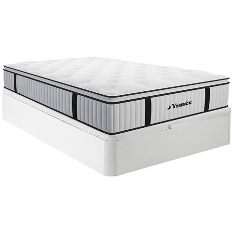 Ensemble 160 x 200 cm sommier coffre blanc + matelas ressorts ensachés surmatelas intégré ép.28cm - AMERICAN DREAM de YSMÉE