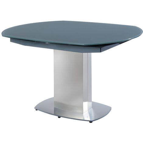 Vente-Unique – Table extensible en verre trempé et acier inoxydable – 6 à 8 couverts – Plateau pivotant 360° – Longueur 130/190 cm – Style moderne (1/5)