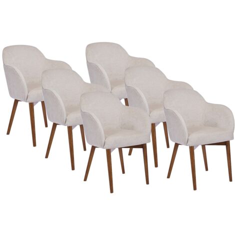 Lot de 6 chaises avec accoudoirs en tissu texturé et bois d'hévéa - Crème - MODINIA (1/5)