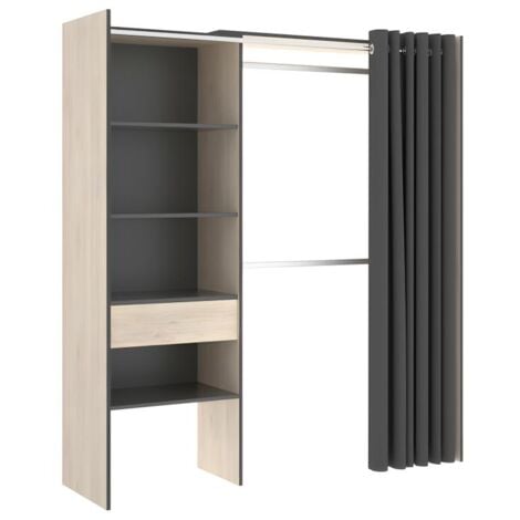 Dressing d'angle extensible GONTRAN - L164/214 cm - Chêne et anthracite