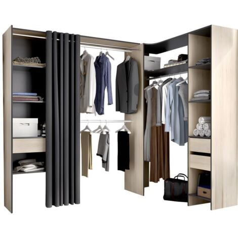 Dressing d'angle extensible GONTRAN - L164/214 cm - Chêne et anthracite