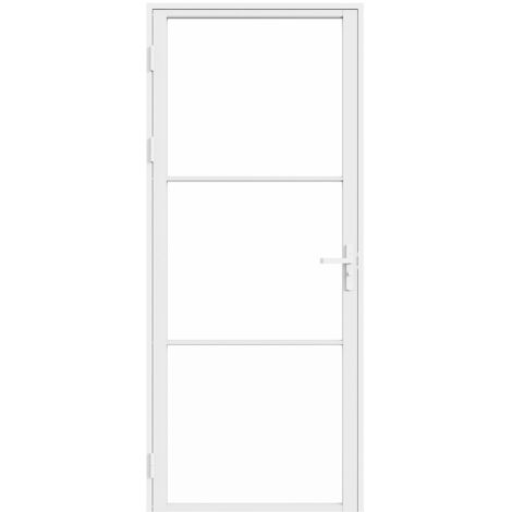 Vente-Unique – Bloc porte réversible en aluminium et verre trempé – H204 x L73 cm – Blanc – Mécanisme manuel – Installation en tunnel