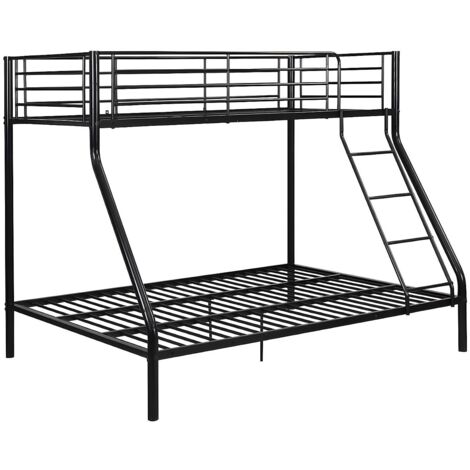 Vente-Unique – Lit superposé ELEVATIO IV 90x190 et 140x190 cm – Structure en acier noir – 3 places – Avec sommiers inclus – Charge maximale 240 kg (1/5)