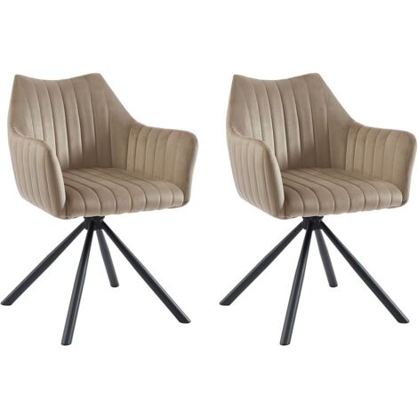 Lot de 2 chaises avec accoudoirs en velours et métal - Beige - IZIALI (1/5)