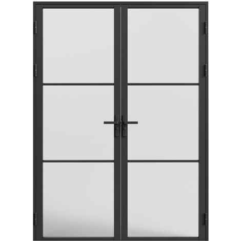Vente-Unique – Bloc porte réversible à deux battants en aluminium et verre trempé dépoli – Dimensions H204 x L93 cm – Noir – Installation manuelle