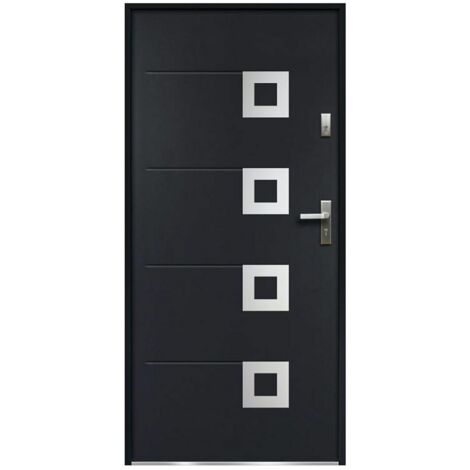 Porte d'entrée en acier avec inox L207 x L100 cm anthracite - poussant gauche - TIFANA