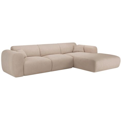 Vente-Unique – Canapé d'angle droit 5 places en velours côtelé beige – Méridienne spacieuse – Garnissage mousse haute résilience – Charge max 600 kg (1/5)