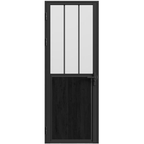 Vente-Unique – Bloc porte réversible en aluminium et verre trempé dépoli – H204 x L93 cm – Noir – Installation manuelle poussant gauche/droite