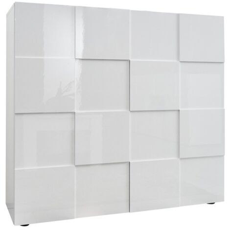 Vente-Unique – Buffet haut CALISTO – 2 portes – Blanc laqué – Panneau de particule – Finition laquée – Dimensions 121x111x42 cm (1/10)