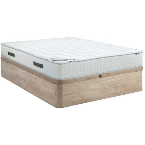 Ensemble X Cm Sommier Coffre Naturel Clair Matelas Ressorts