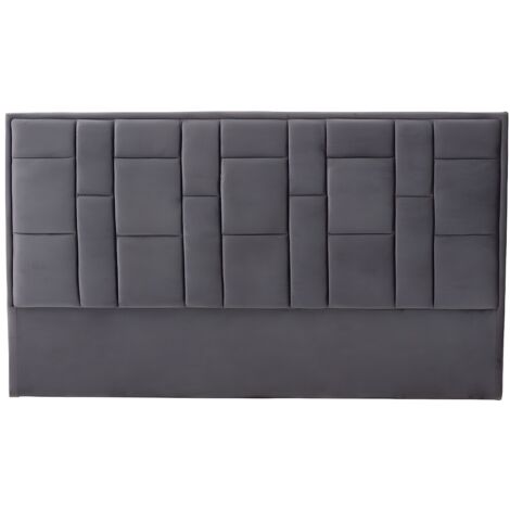 Vente-Unique – Tête de lit 140 cm – Velours 100 % polyester – Gris foncé – Hauteur 110 cm – Garnissage mousse polyuréthane 20 kg/m³