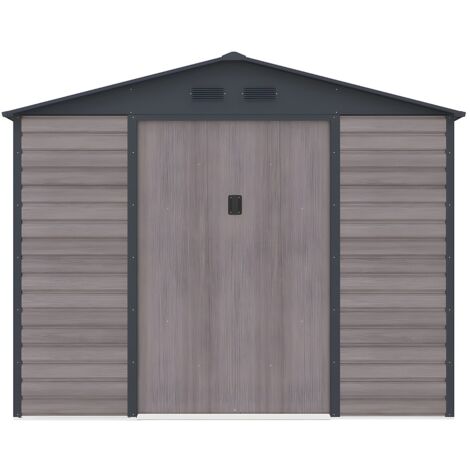 Vente-Unique – Abri de jardin métal galvanisé effet bois gris 5,40 m² – Porte double – Dimensions 277x221x195 cm – Pour rangement extérieur (1/5)