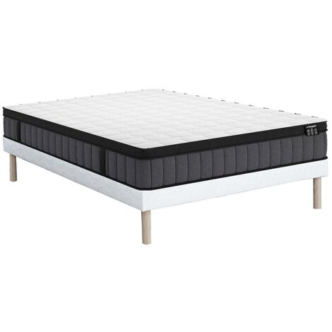 Ensemble 160 x 200 cm sommier tapissier + matelas hybride ressorts ensachés 7 zones et gel à mémoire de forme ép.25cm - TOLCA de YSMÉE (1/5)