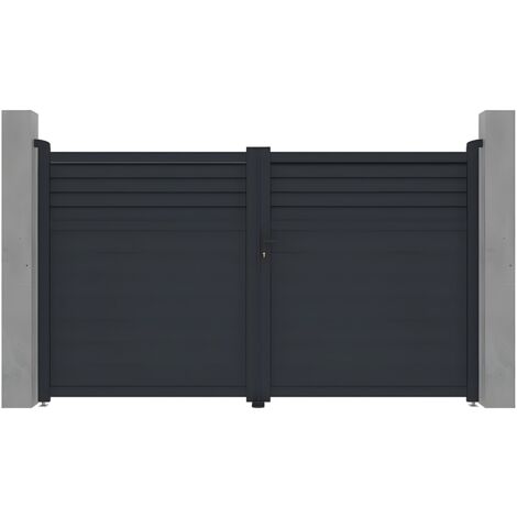 Vente-Unique – Portail battant aluminium persienné 305 x 181 cm – Résistance au vent 72 km/h – 2 portes manuelles – Coloris anthracite (1/4)