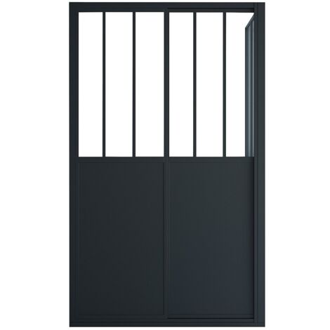 Vente-Unique – Paroi de douche noir mat avec porte coulissante – Verre trempé 0.6mm – Dimensions 120x80x195 cm – Barre de fixation incluse (1/5)