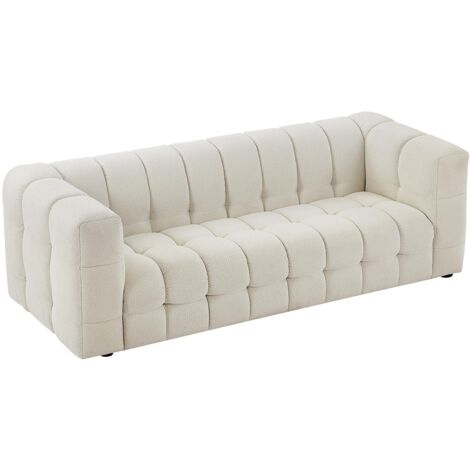 Pascal Morabito – Canapé droit 3 places en tissu bouclette blanc ivoire – Assise matelassée – Largeur 89 cm – Charge max 360 kg – Longueur 213 cm (1/5)